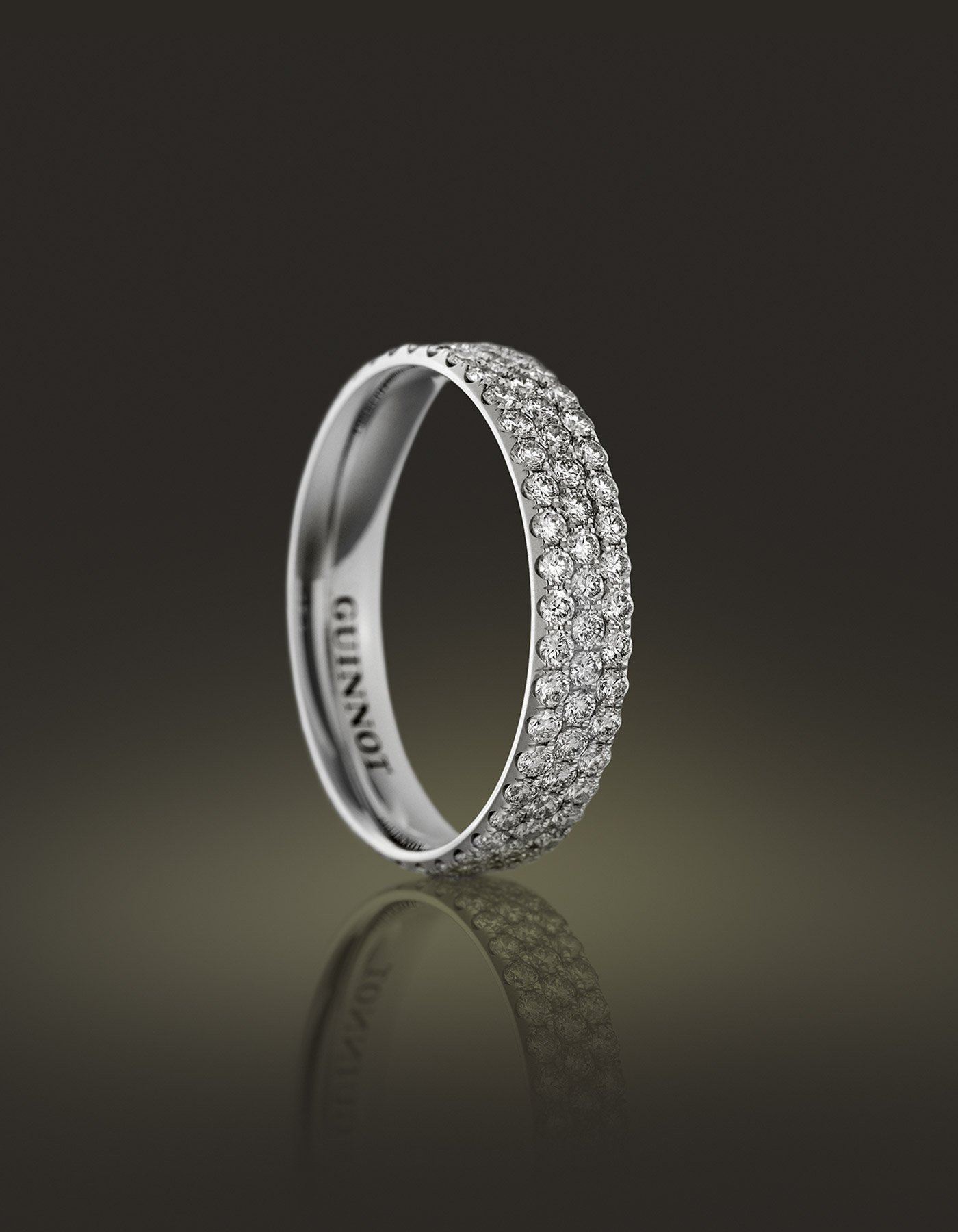 Guinnot Anonymous Three-row micropavé diamond eternity ring in 18k white gold