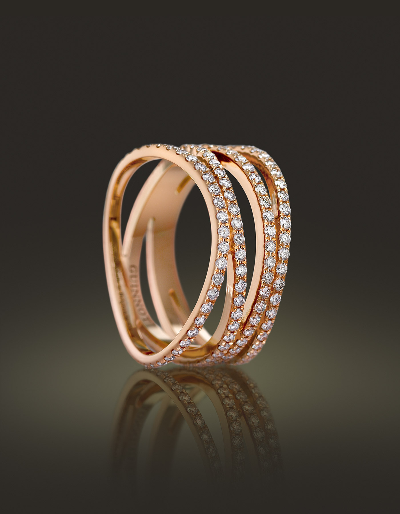 Guinnot Anonymous Micropavé diamond spiral ring in 18k rose gold